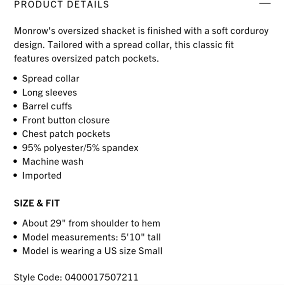 Monrow Corduroy Oversized Shacket Taupe Women's Medium NWT HJ0212-2 - Picture 16 of 16